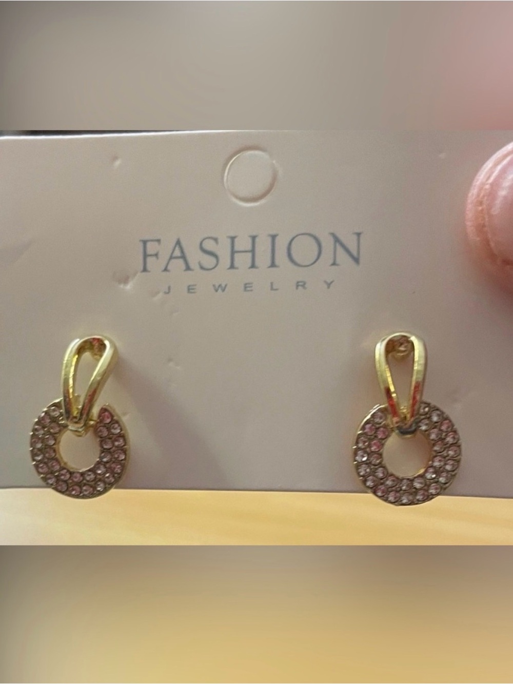 Fashion Jewelry Gold-Tone Pink Crystal Hoop Drop Earrings